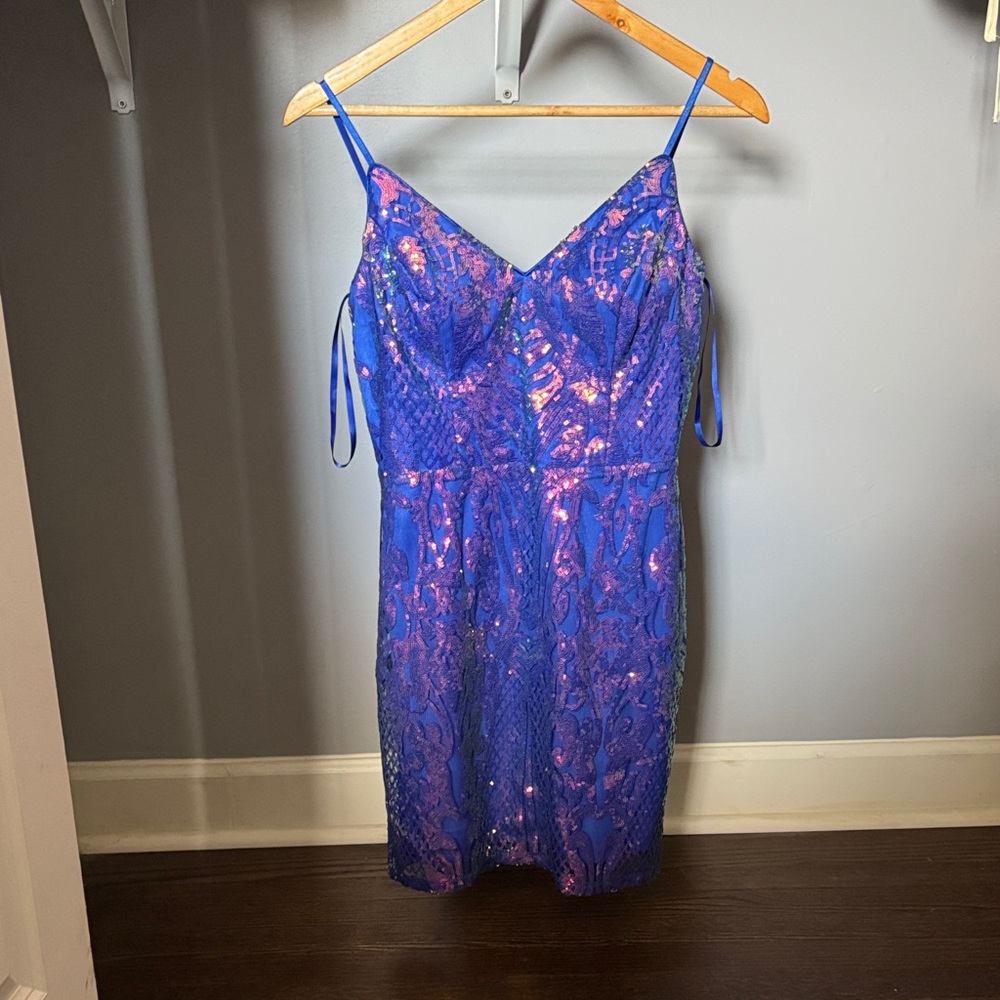 City Studio Vibrant Blue Dress with Pink Details